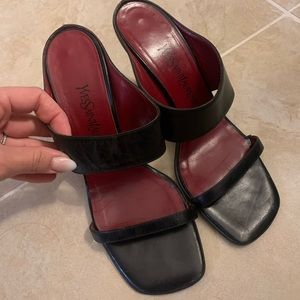 Yves Saint Laurent YSL black leather mule sandals!